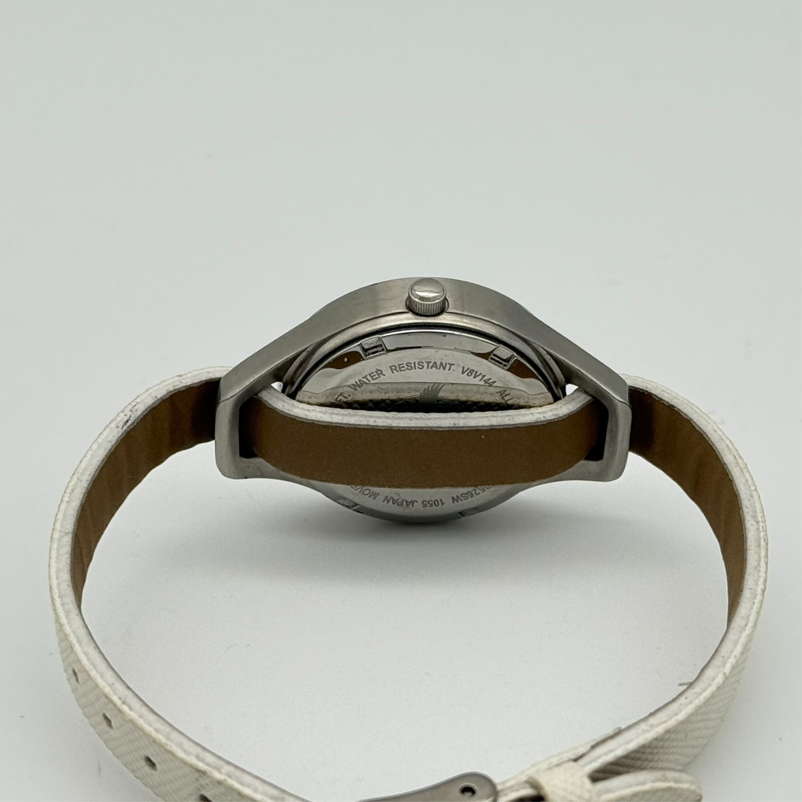 Women’s EDDIE BAUER Classic All Stainless Steel Round Watch, 27mm, White Leather