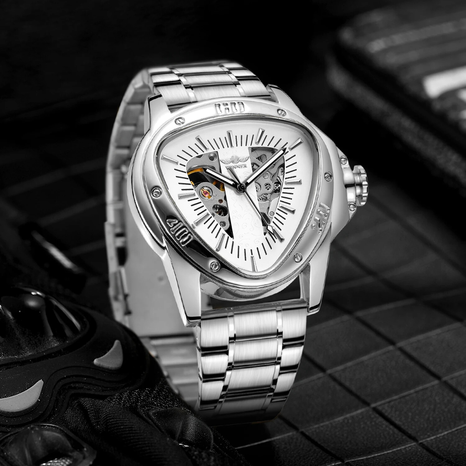 T-Winner Luminous Mens Automatic Self Wind Mechanical Watch Triangle Wrist Watch