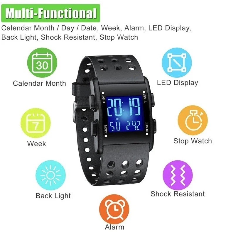 Men LED Digital Sports Watch Military Tactical Waterproof WristWatch Backlight