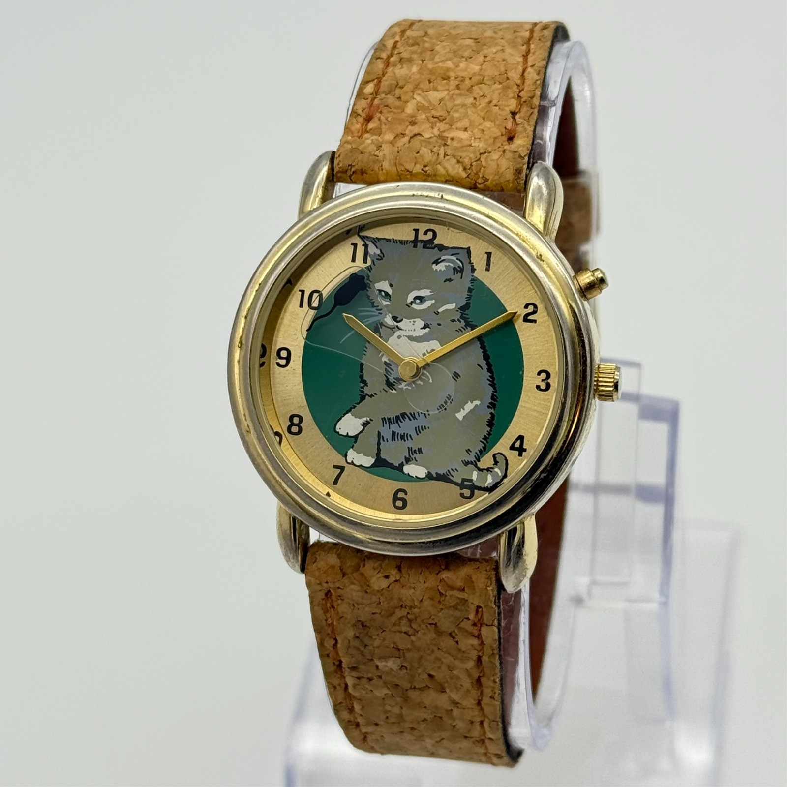 Women’s AVON Cat Silver Tone Classic Quartz Watch, 34mm, Cork Band w/ Meow Sound