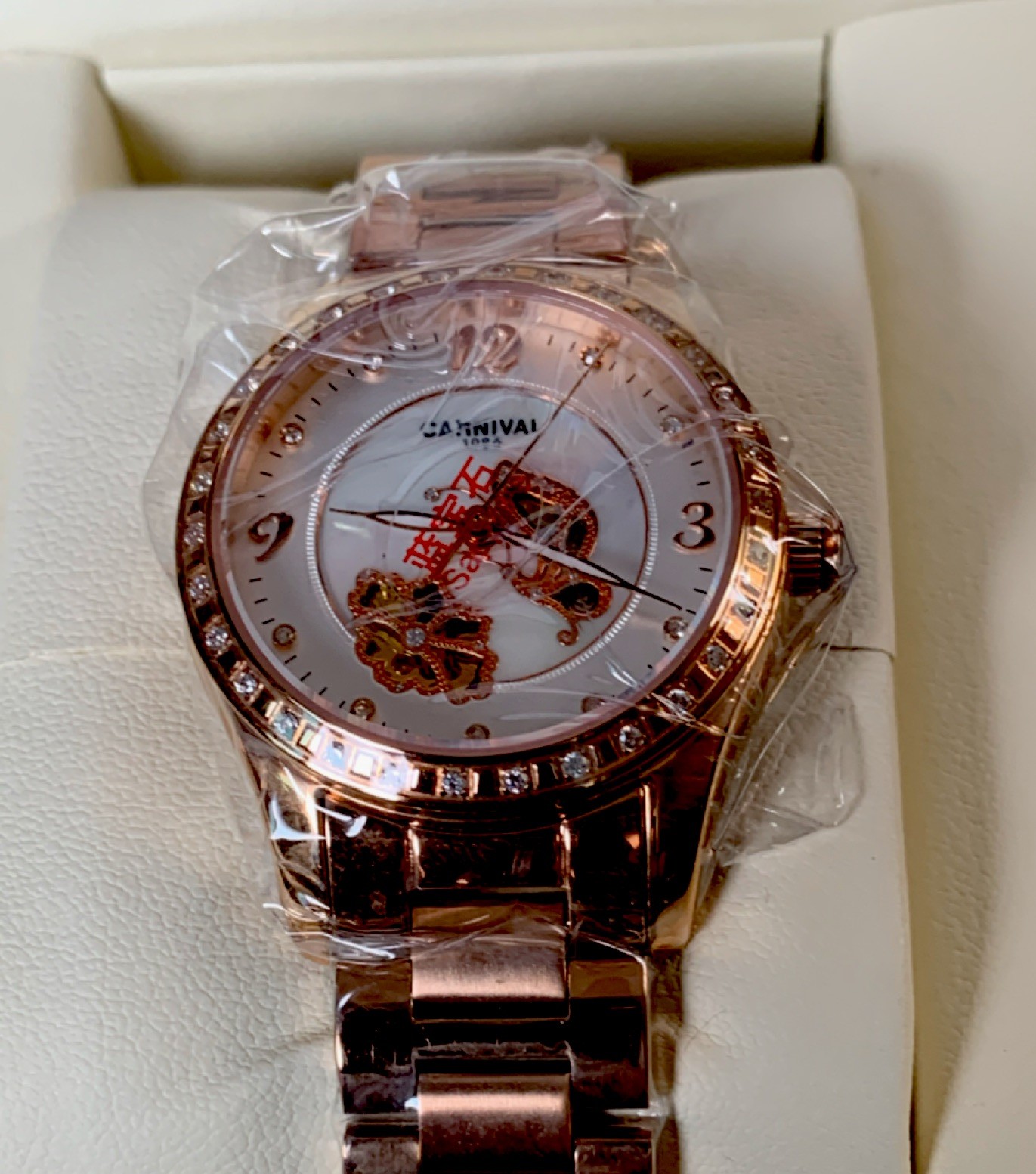 Wristwatch-Carnival 1986 Rose Gold Metal White Dial Box Manual Guarantee Card