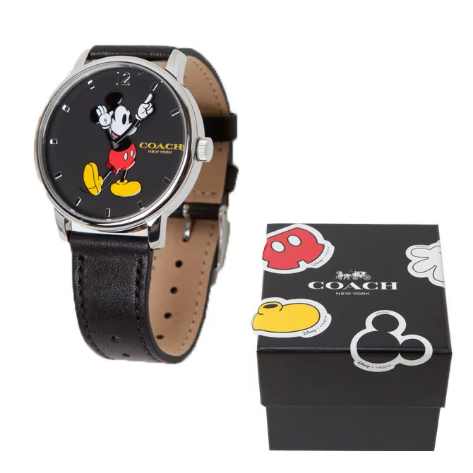COACH x Disney Mickey Mouse Leather Watch W6232 Black Box Included New Japan