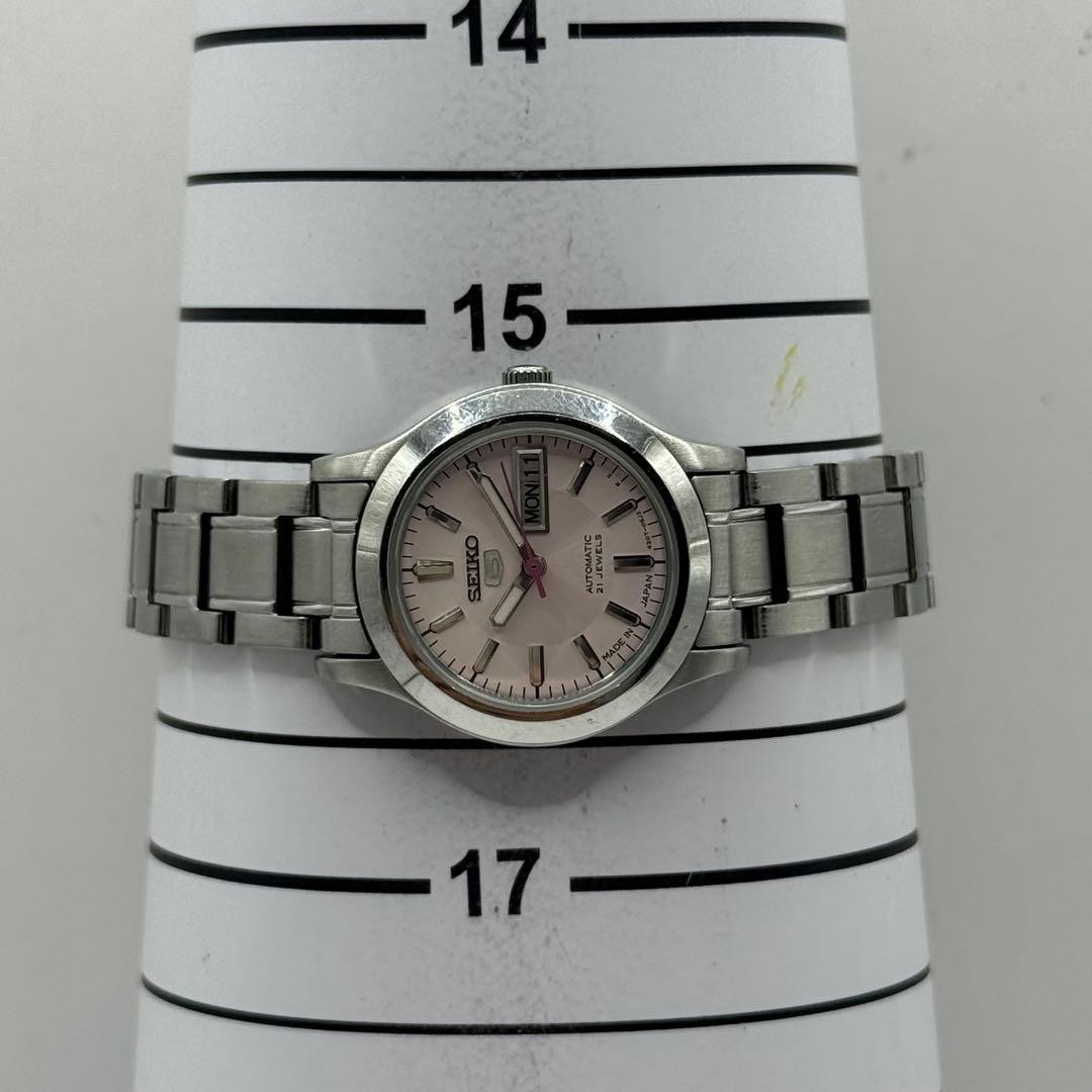 SEIKO 5 automatic ladies wristwatch day date pink working From Japan