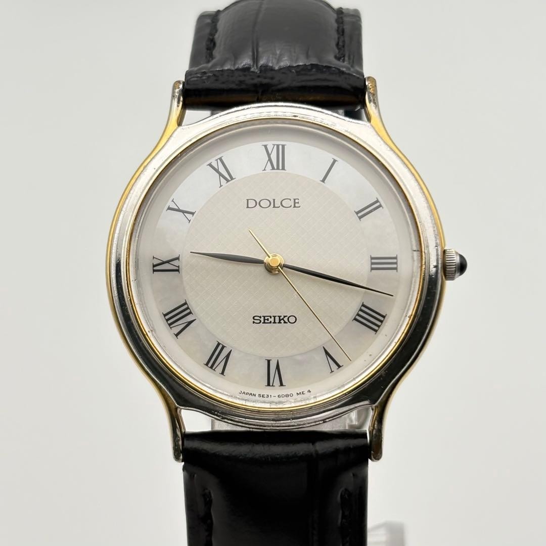 SEIKO DOLCE 5E31-6D60 Quartz Watch White Dial Leather Band From Japan