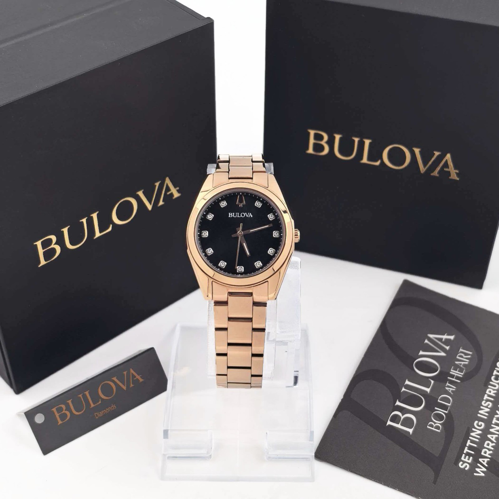 Bulova 97P156 Surveyor Women’s Gray Dial Rose Gold Strap Stainless Quartz Watch