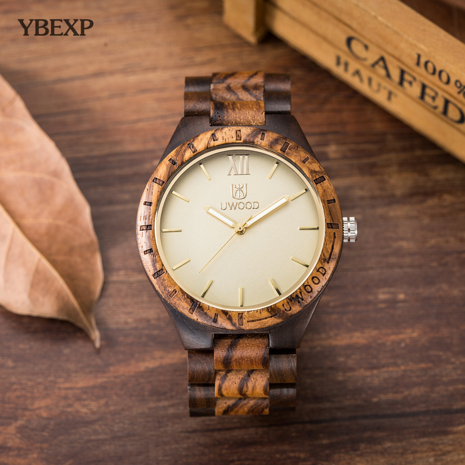 Men’s Wooden Watch UWOOD Zebra Black Sandalwood Quartz Watch for Christmas gift