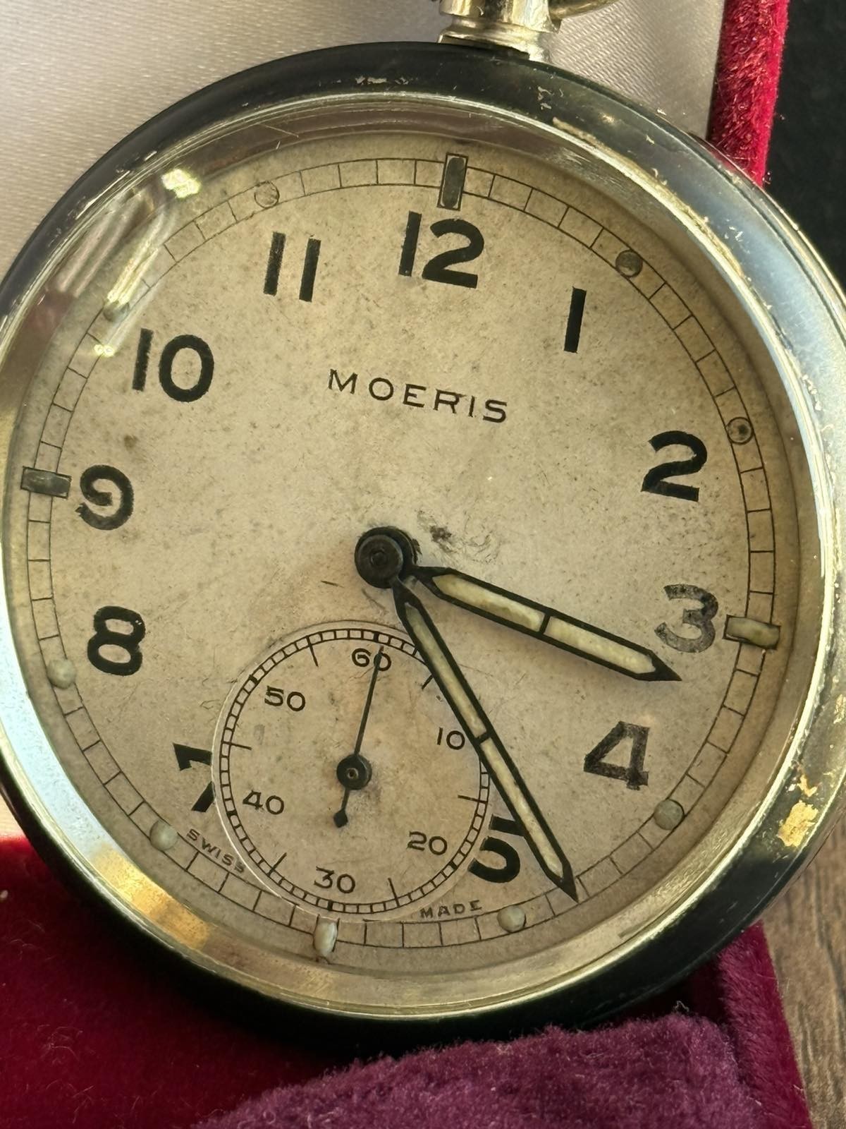 Antique Pocket Watch Swiss Mechanical MOERIS Military P Face Chain Civil Defense