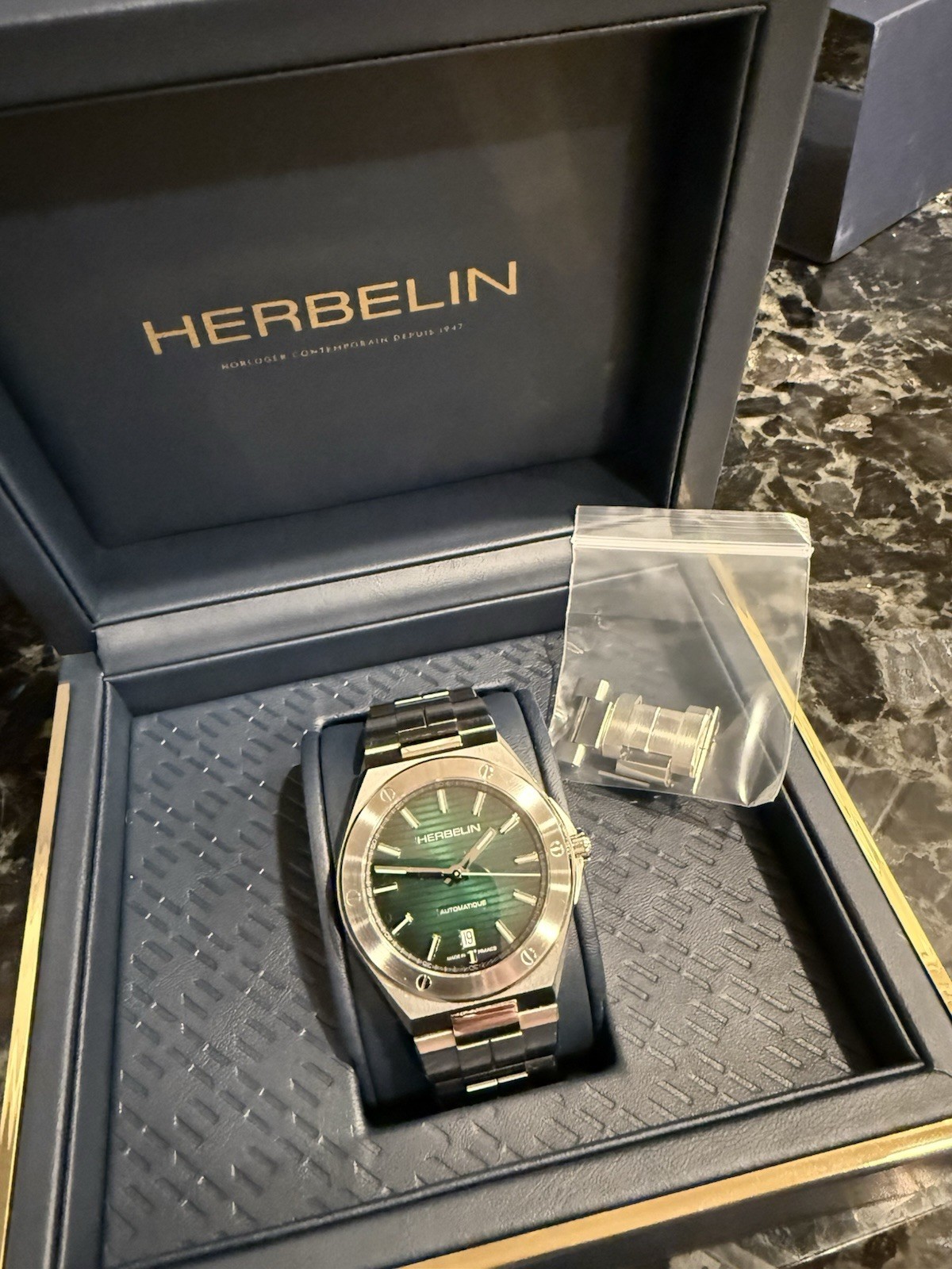 Herbelin Cap Camarat 12245B16 Mens Stainless Steel Green Analog Dial Watch 41mm