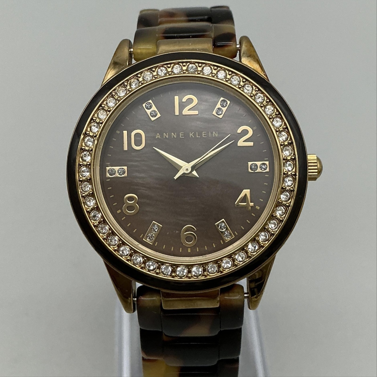 Anne Klein 10/2966 Women Watch 35mm Faux Tortoise Crystals Bezel New Battery 7″
