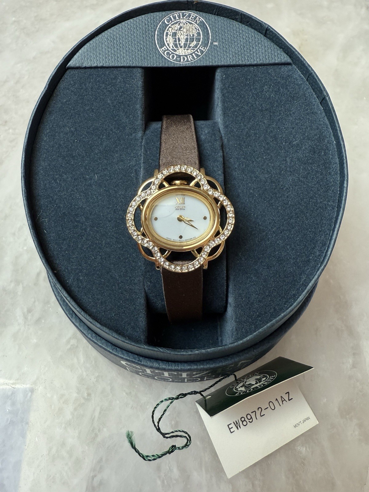 CITIZEN White Dial LTHR/Fabric Strap Women’s Watch EW8972-01A