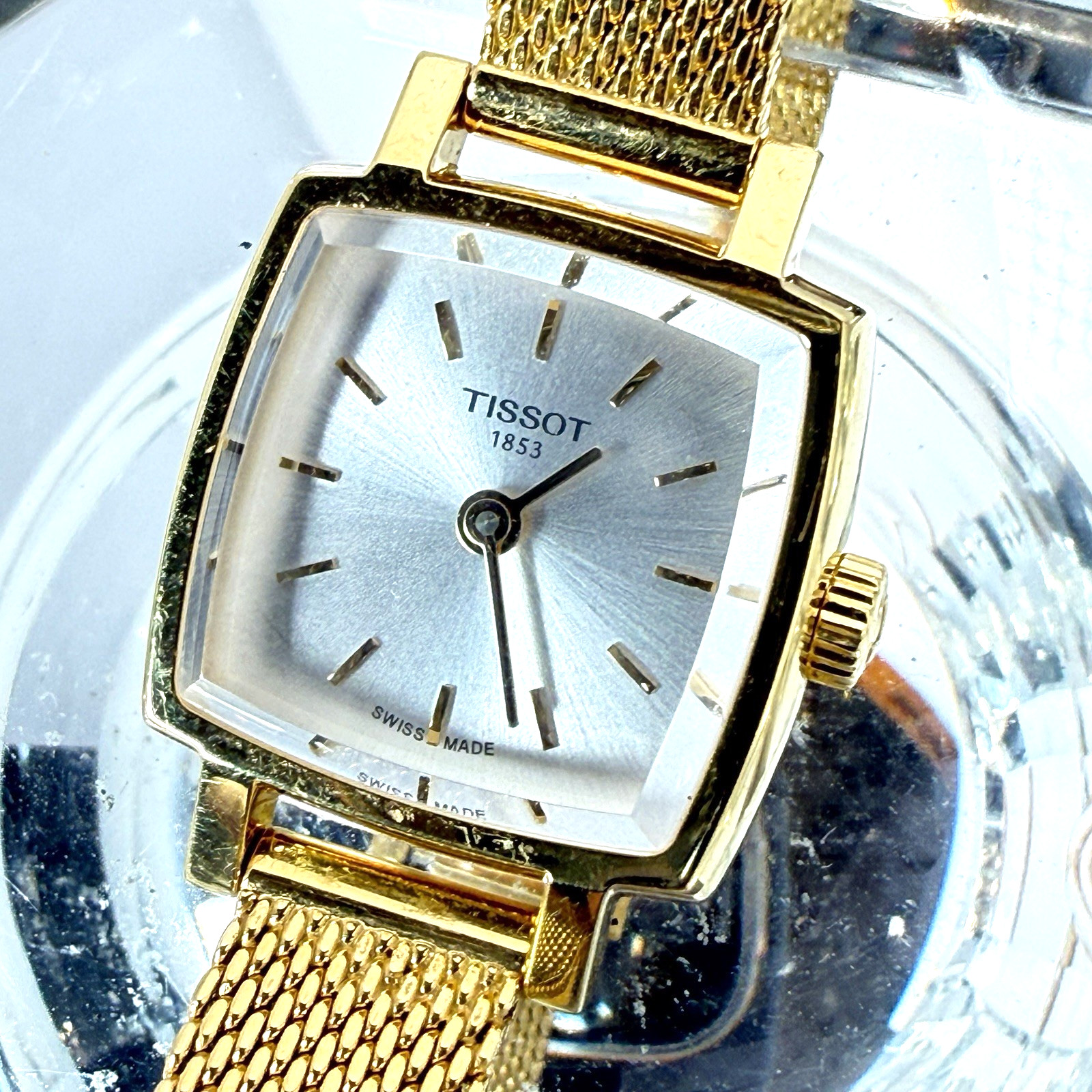 TISSOT 1853 Lovely Square Sapphire Crystal Women’s Gold Tone Watch Runs