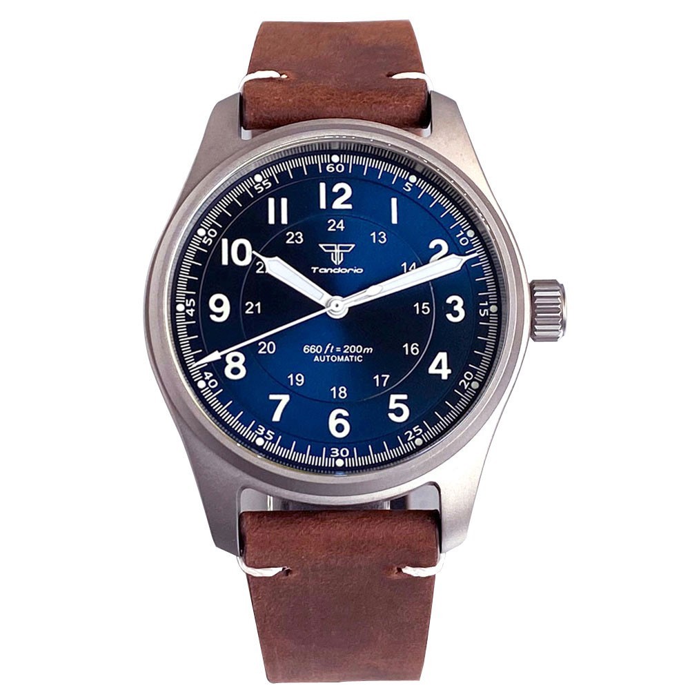 Tandorio Titanium Brushed 39mm Pilot Aviator Automatic Watch Sapphire ScrewCrown