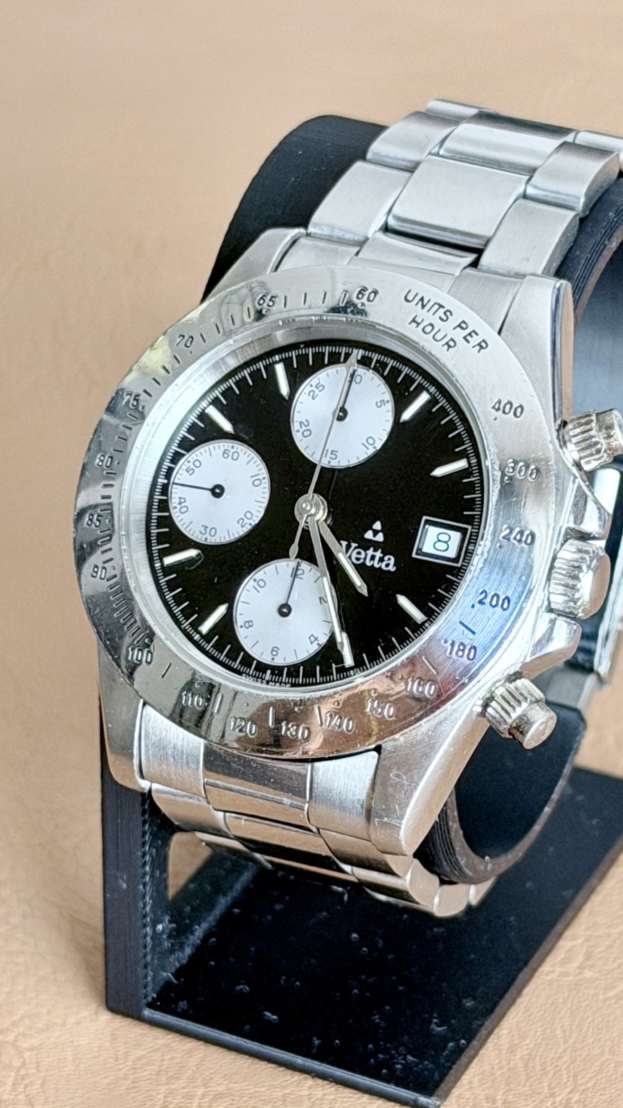 Top Chronograph Automatic 40mm Black Panda Steel Swiss Made Box Original