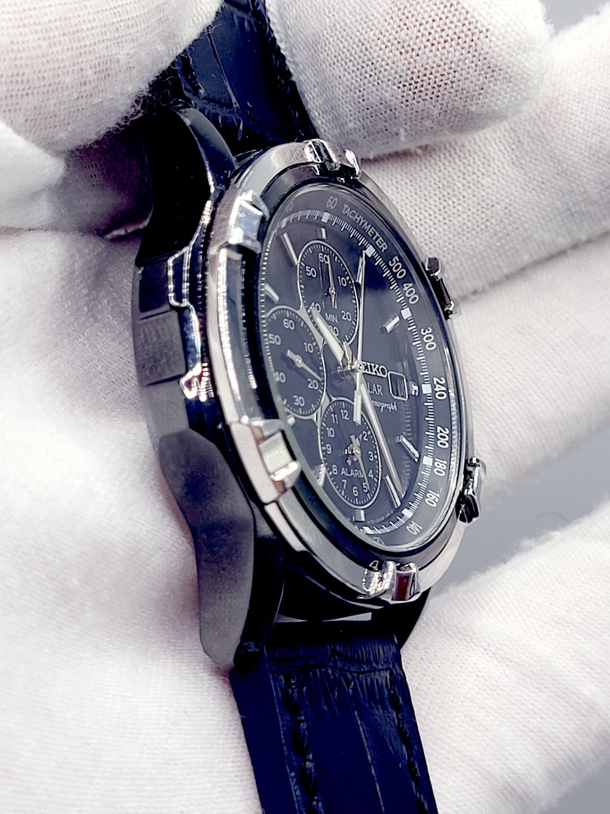Seiko Solar Chronograph 2014 Men’s Watch 45mm Black Dial V172-0AJ0 [WORKS]