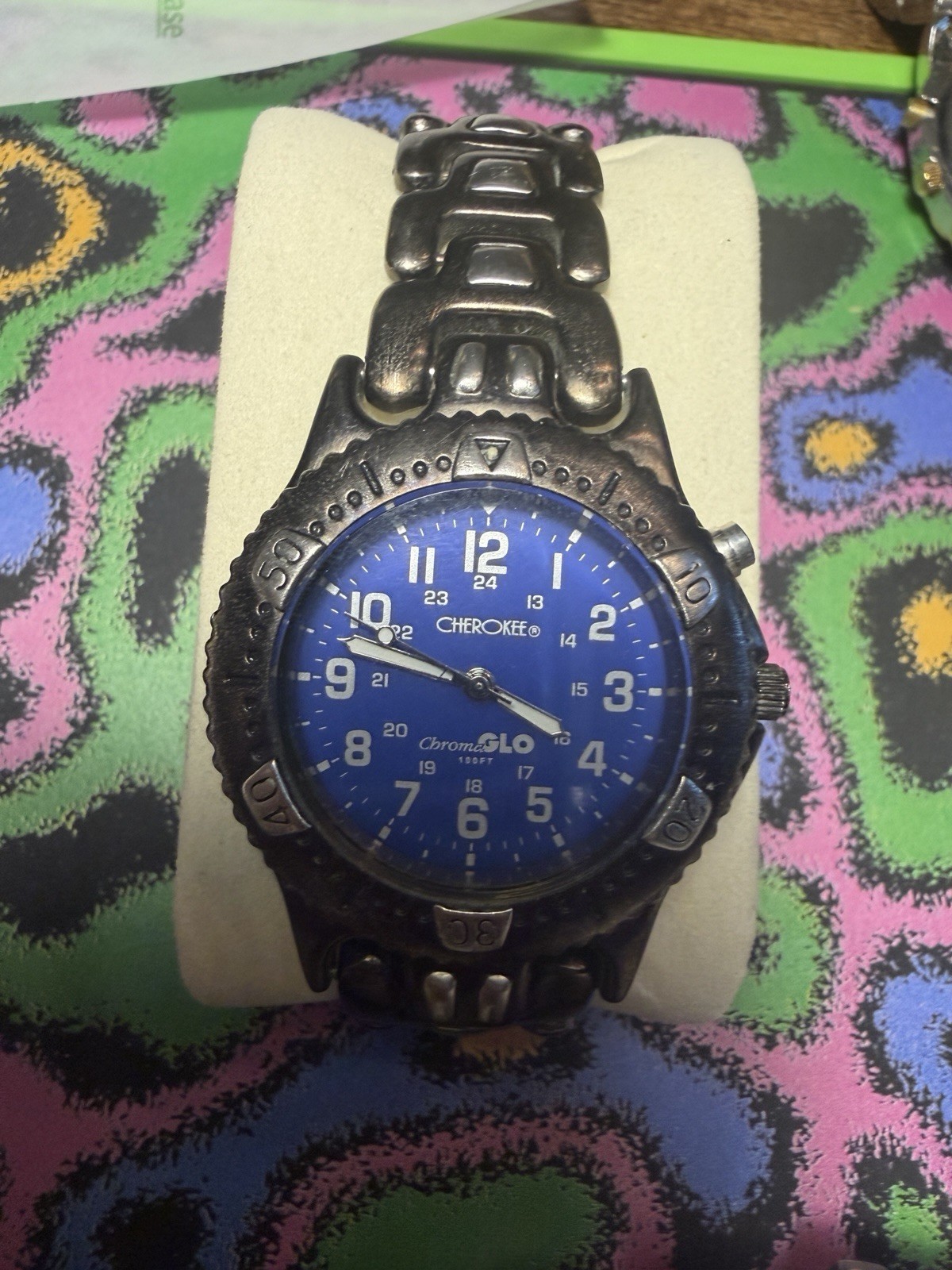 Cherokee Watch Men 37mm Gunmetal Gray Blue Dial ChromGlo 30M WR New Battery 8″