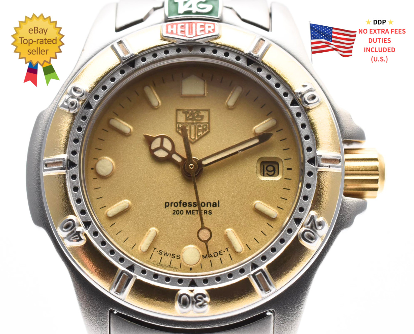 ▶️ Vintage [N MINT] TAG Heuer 4000 995.408A Gold Dial Silver Women’s Watch JAPAN