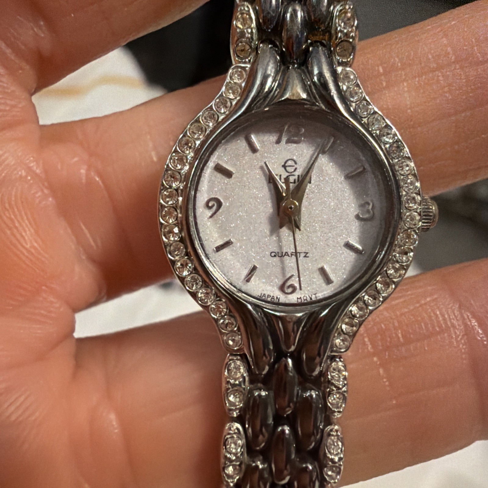Vintage Elgin Diamond Womens Watch 17mm silver Tone Dial New Battery
