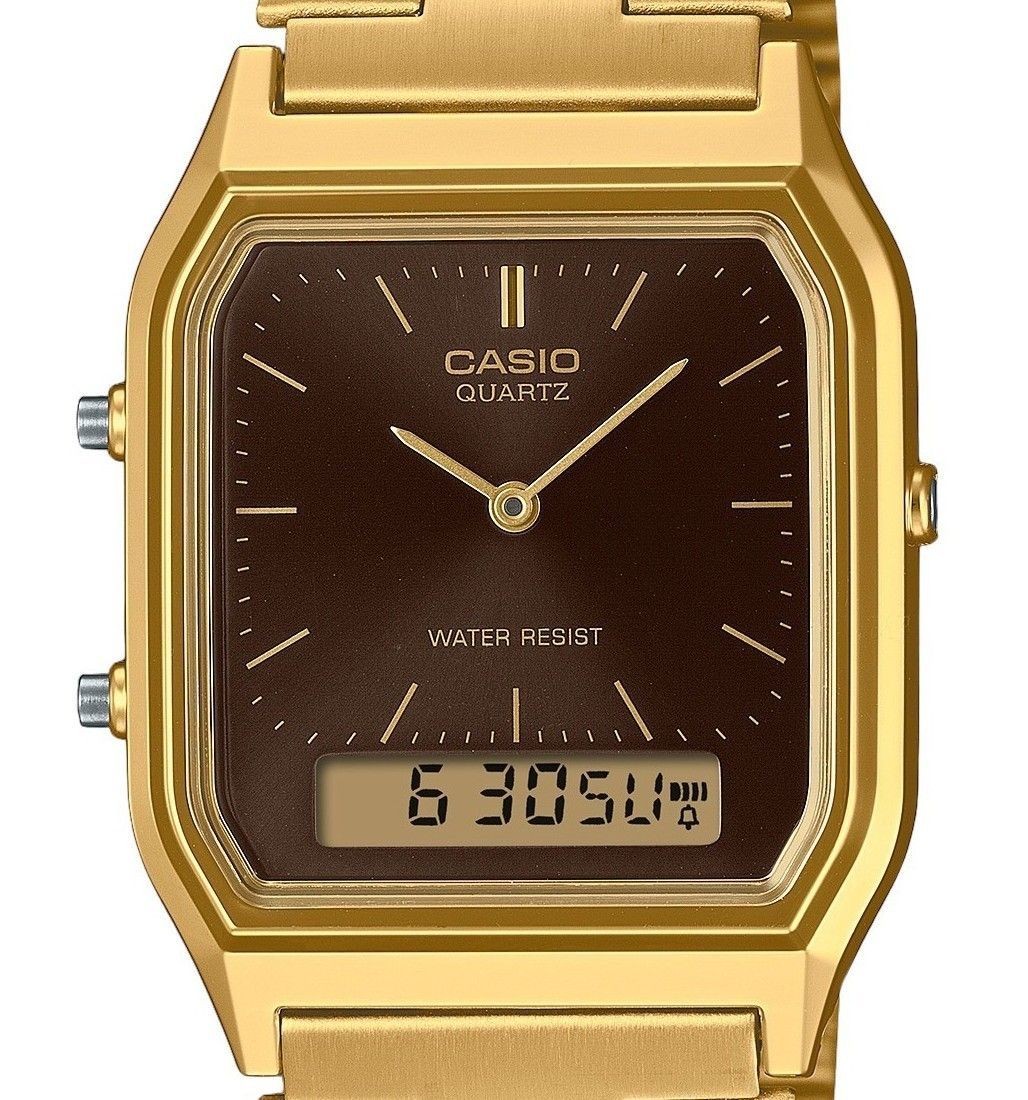 Casio Vintage Analog Digital Brown Dial Gold Tone AQ-230GA-5A Unisex Watch