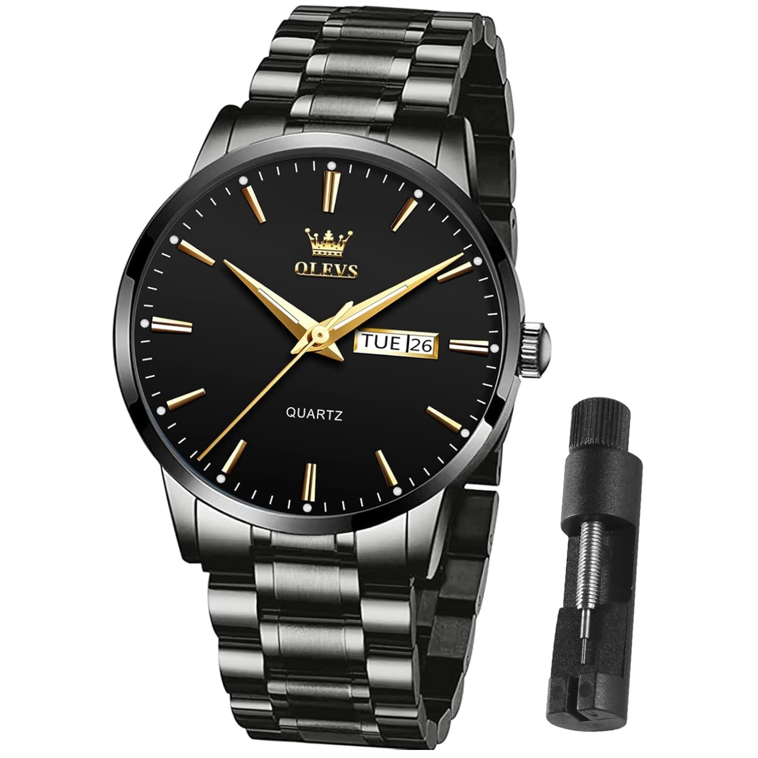 Stylish Men’s Black Stainless Steel Watch: Waterproof and Lightweight Design
