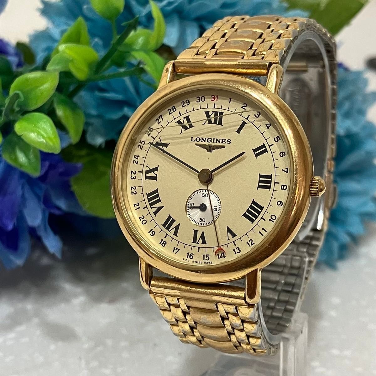 Longines Charleston Vintage Men’s Watch Gold Pointer Date Roman Small Second Qz