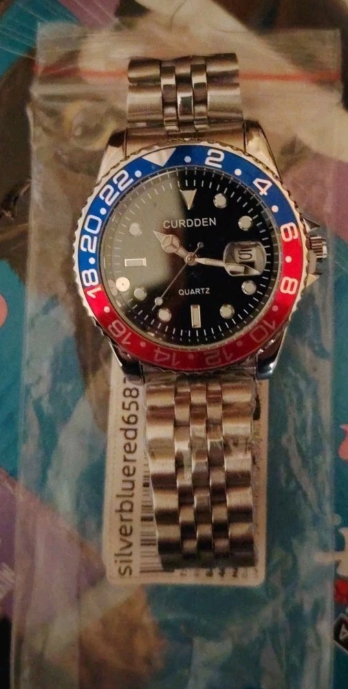 Mens Curdden Bezel Black Dial Stainless Steel Bracelet Watch