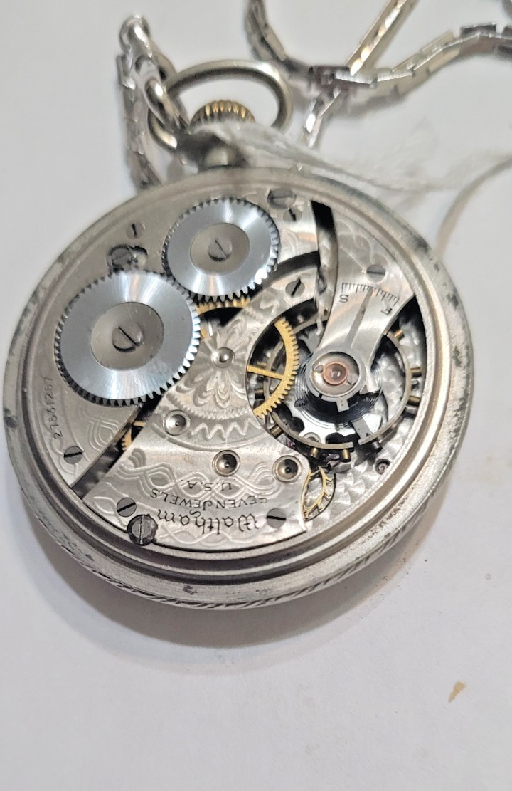 Antique 1931 Waltham 16s Pocket Watch With Chain & Knife PARTS REPAIR