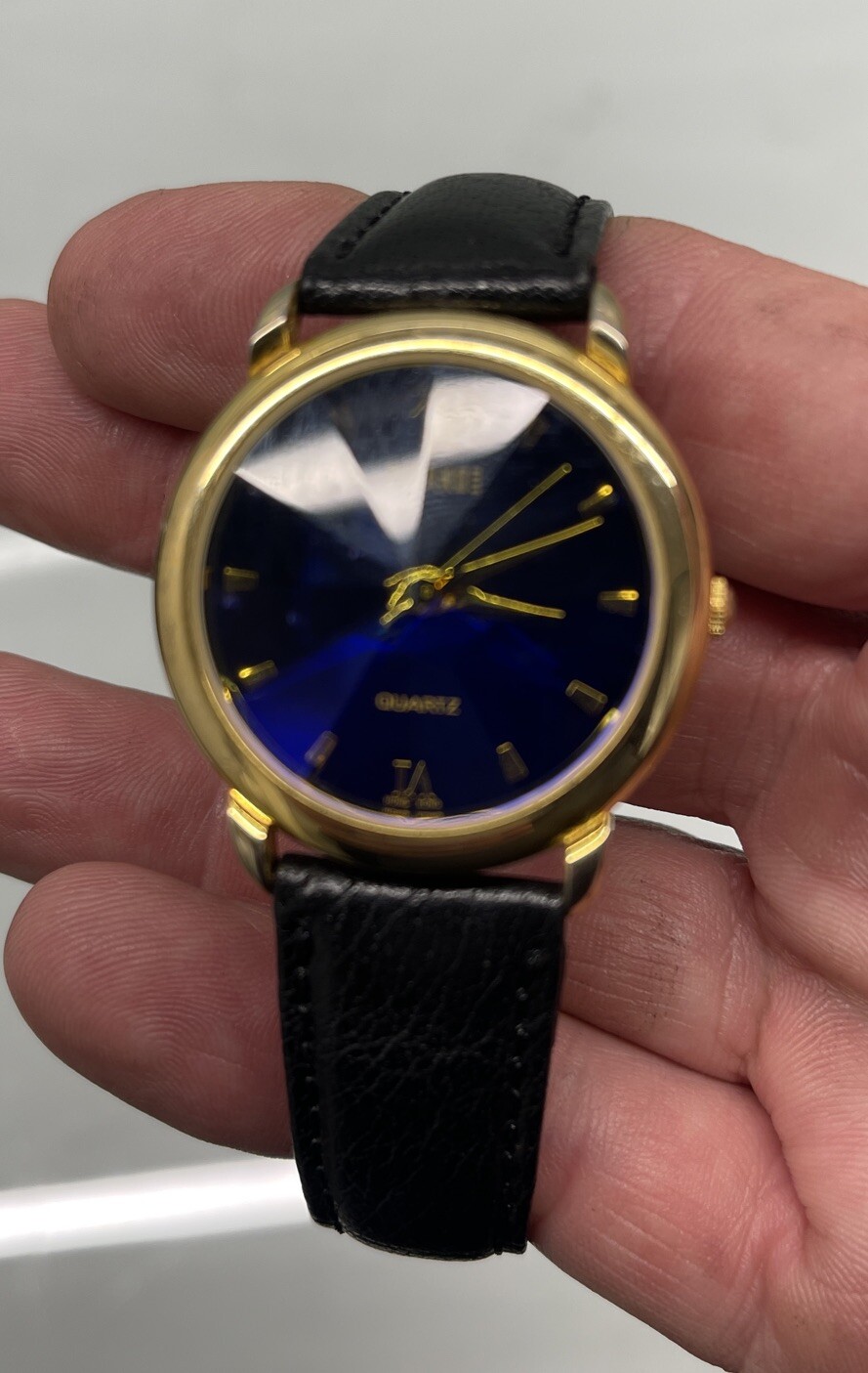 Gitano Watch Blue Purple Dial Black Leather Band – Angled Glass for Sparkle