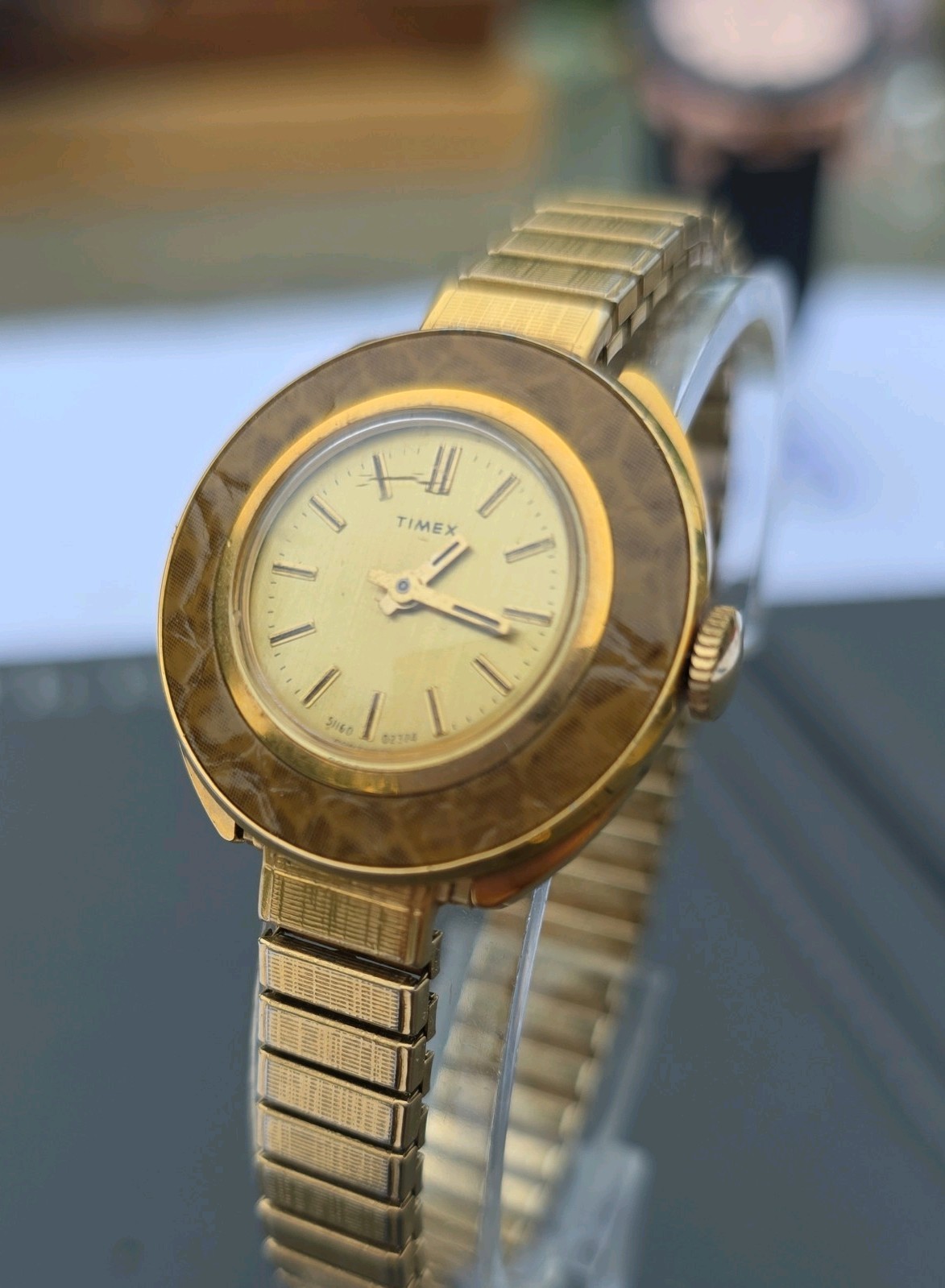 Vintage 1974 Timex Manual Wind 28mm Women’s Watch, Rare Enamel Bezel, Runs, VGC!