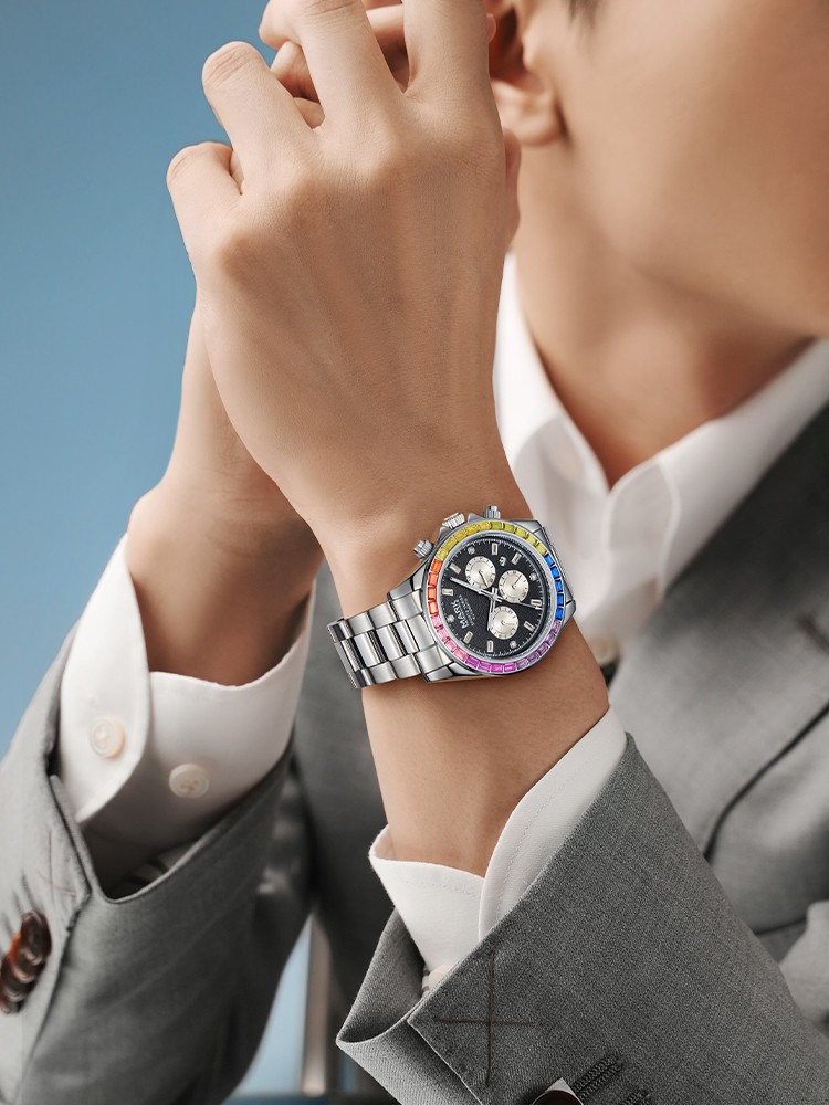 MARK FAIRWHALE Men’s Rainbow Diamond Date/Week/Month Mechanical Automatic Watch