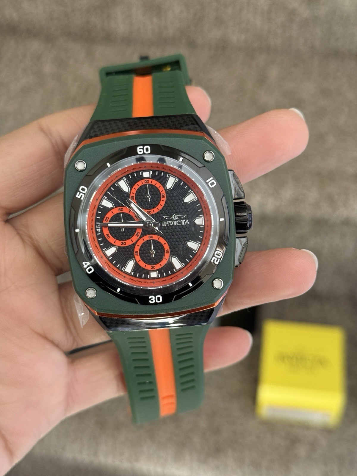Invicta Black and Orange Chronograph Watch Mens rubber strap