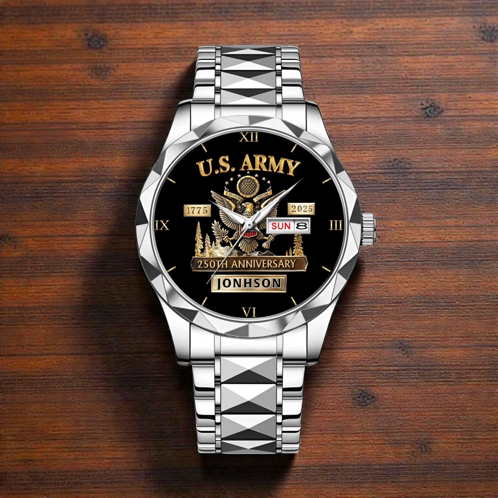 Personalized US Army 250th Anniversary Watch 1775-2025 Veteran Gift Custom Name!