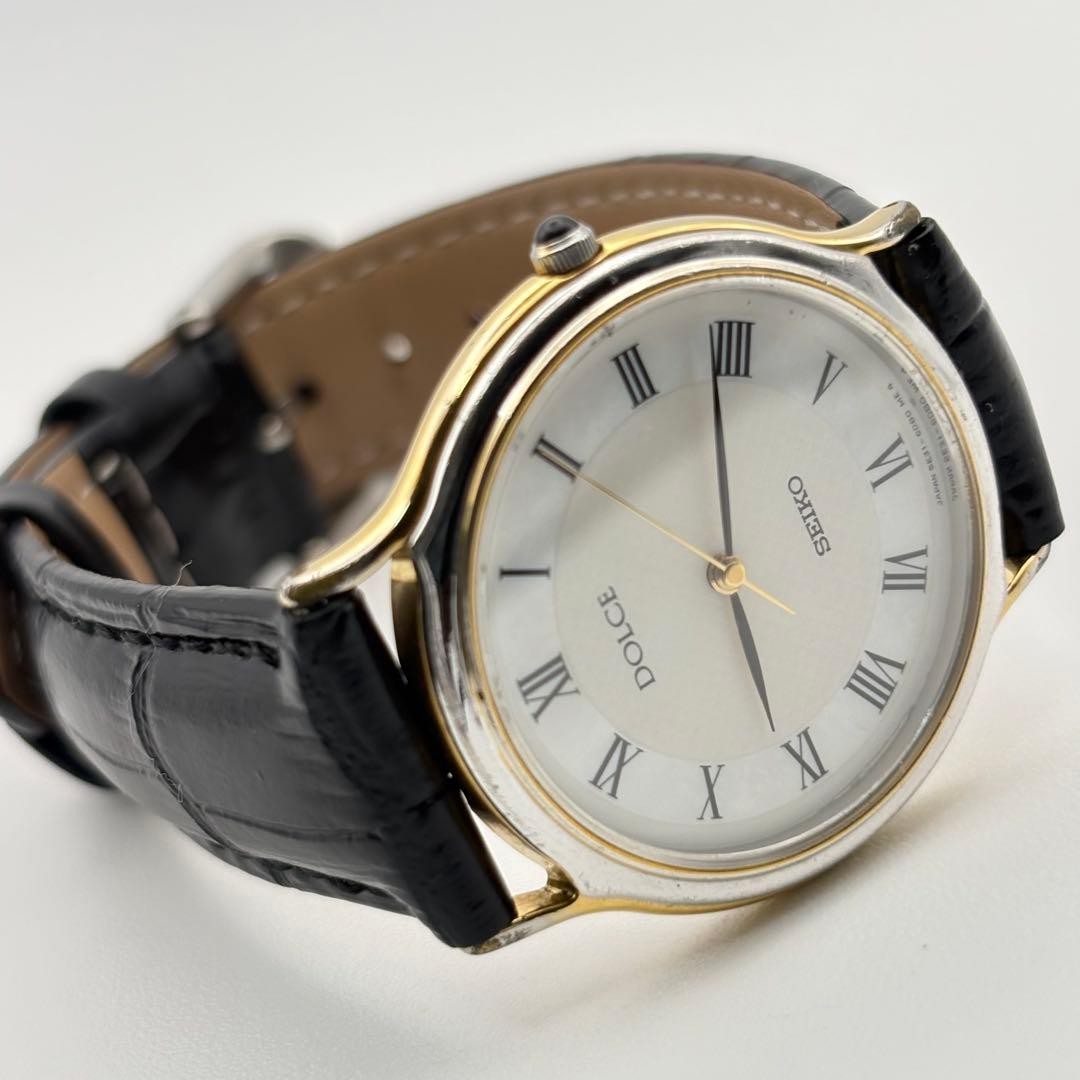 SEIKO DOLCE 5E31-6D60 Quartz Watch White Dial Leather Band From Japan