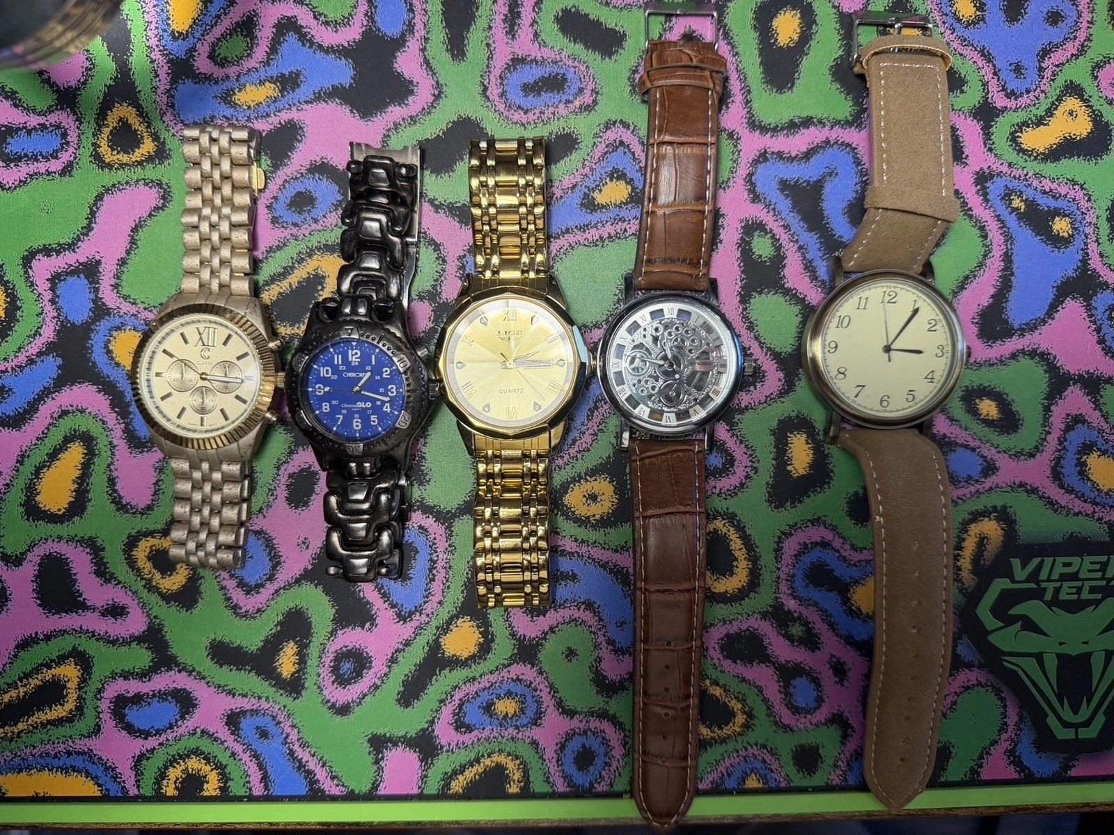 Lot 5 Men’s Watches All Running Quartz Mixed Styles LIGE Skeleton + More