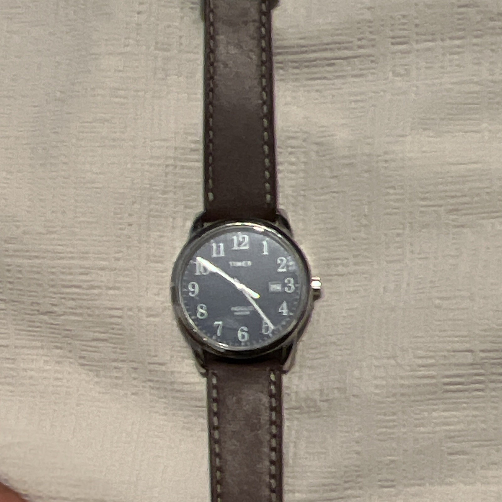 Timex Easy Reader Quartz Analog Date Watch Black Dial Brown Leather Strap
