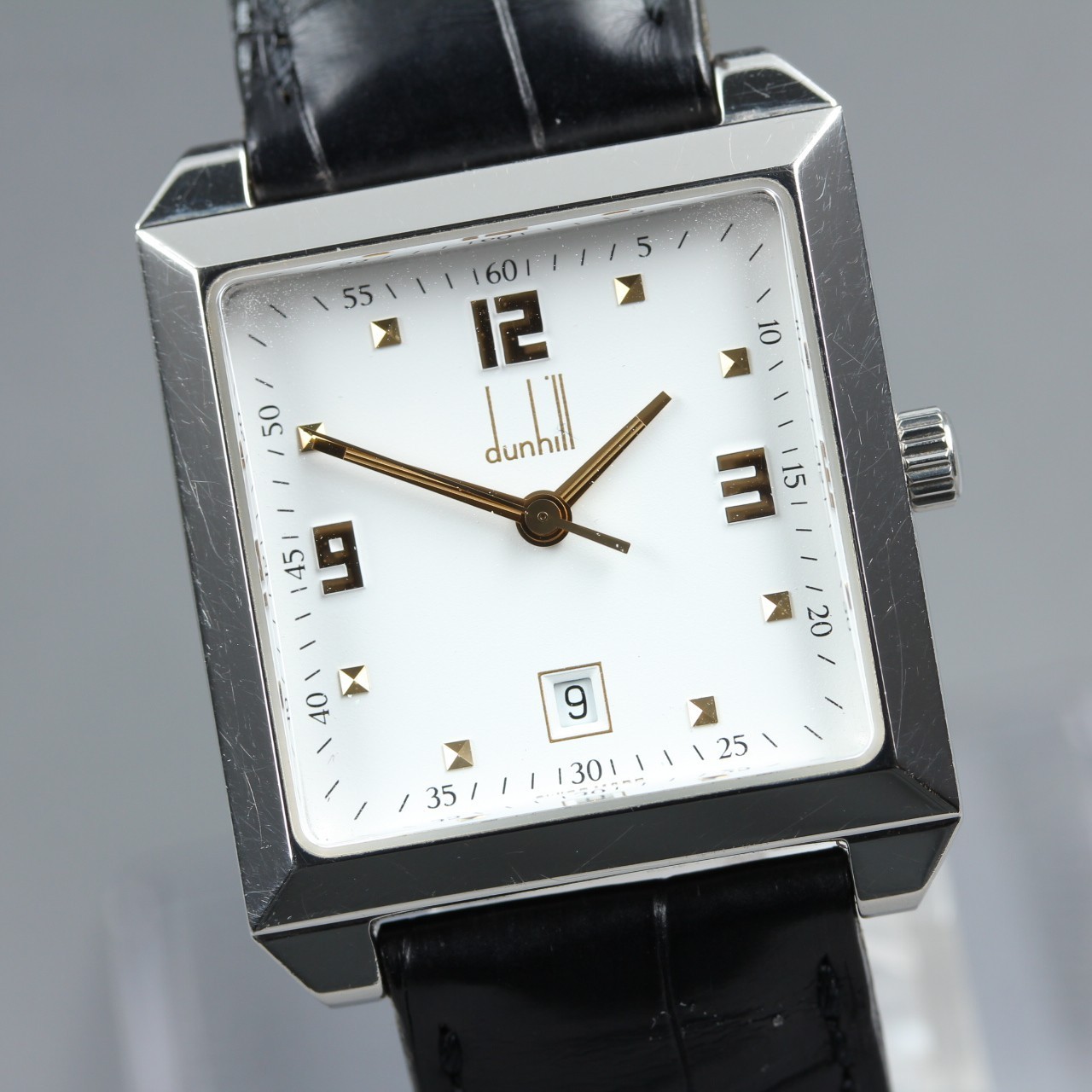 Quartz [Near Mint] Dunhill Cityscape 8005 Silver Date Square Men’s Watch JP #235