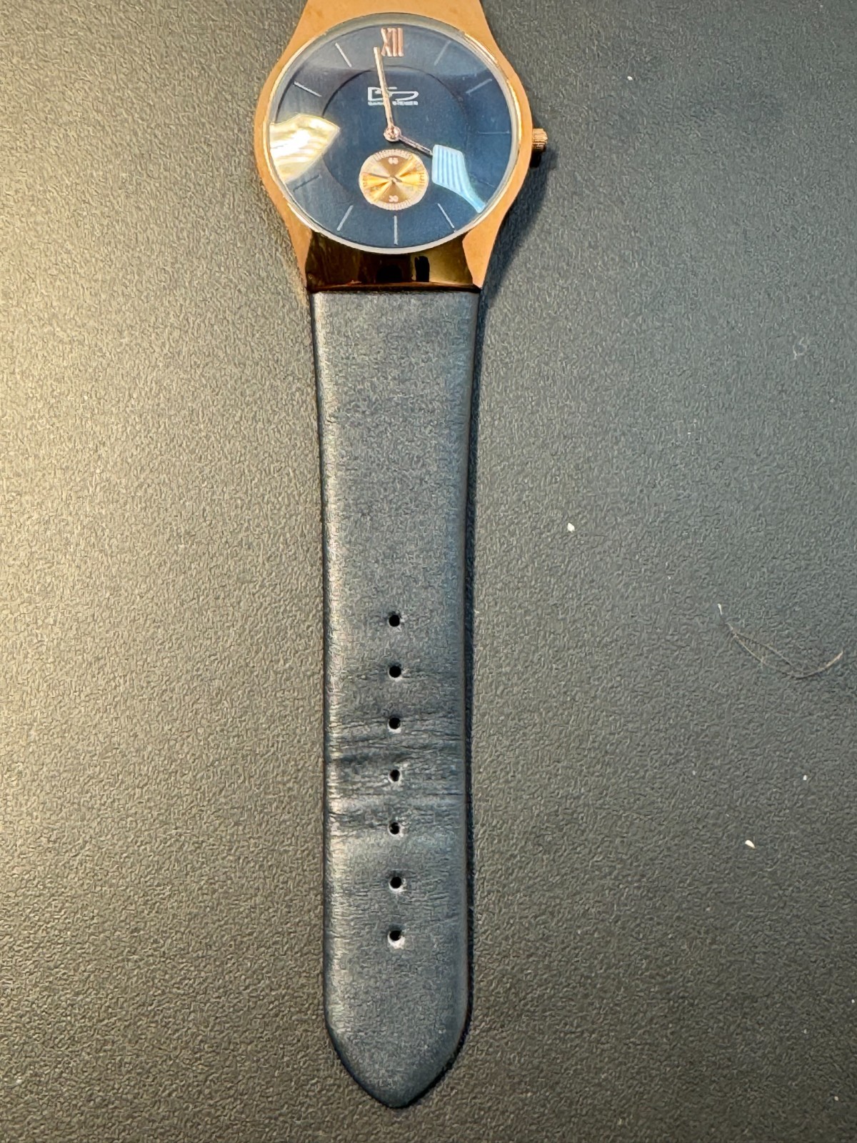 Daniel Steiger Brompton Slim 7mm Rose Gold Navy Blue Dial Watch 9198R-M