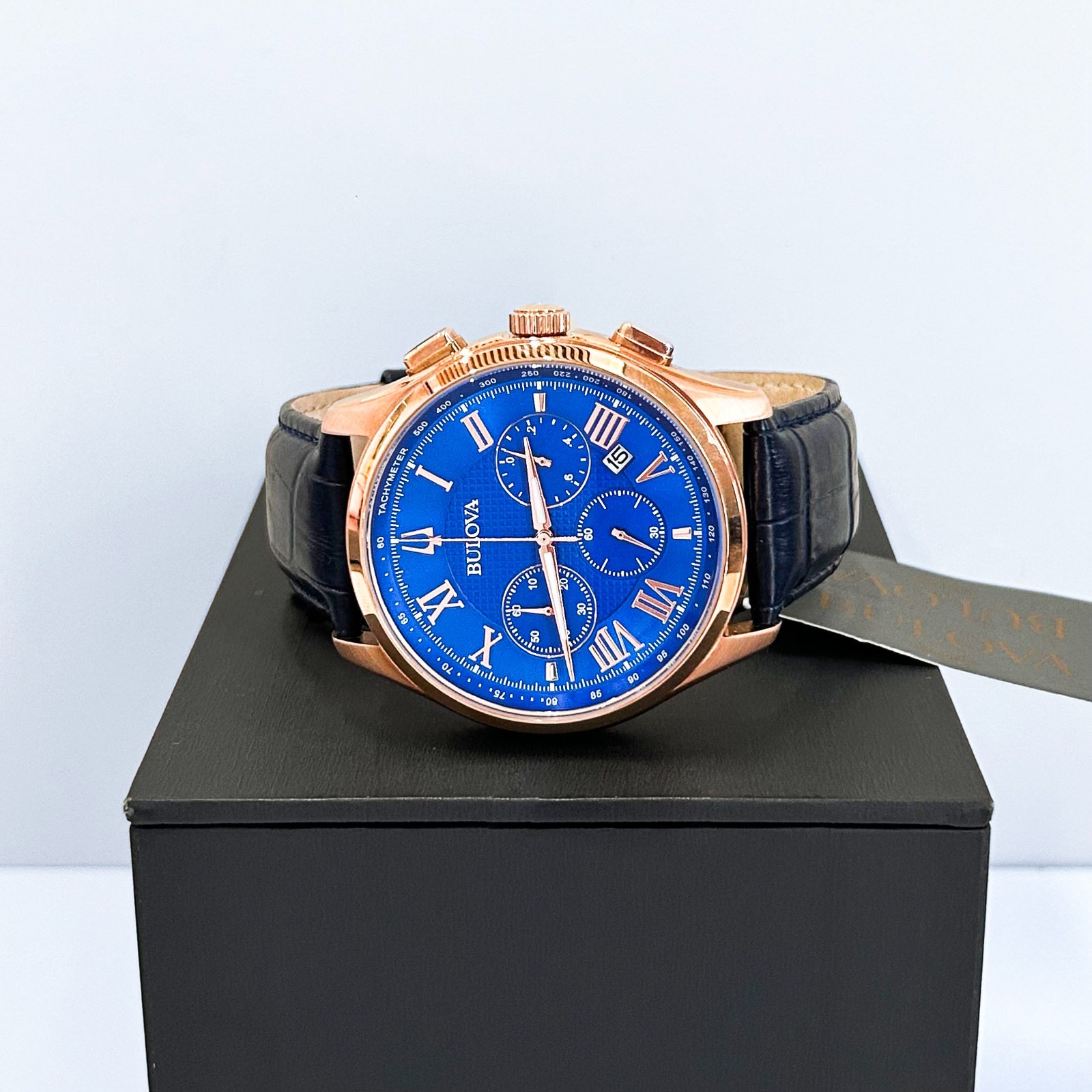 Bulova Men’s Classic Wilton 97B170 Blue Dial Leather Strap Quartz Watch 46mm