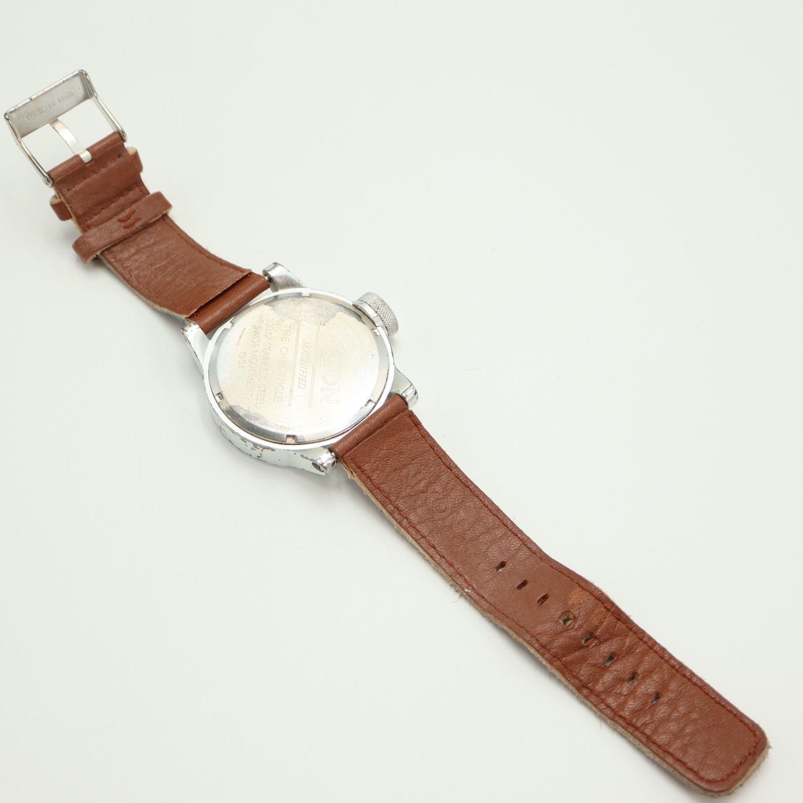 Nixon The Chronicle Swiss Mens 49mm Watch Lefty Brown Leather w New Battery