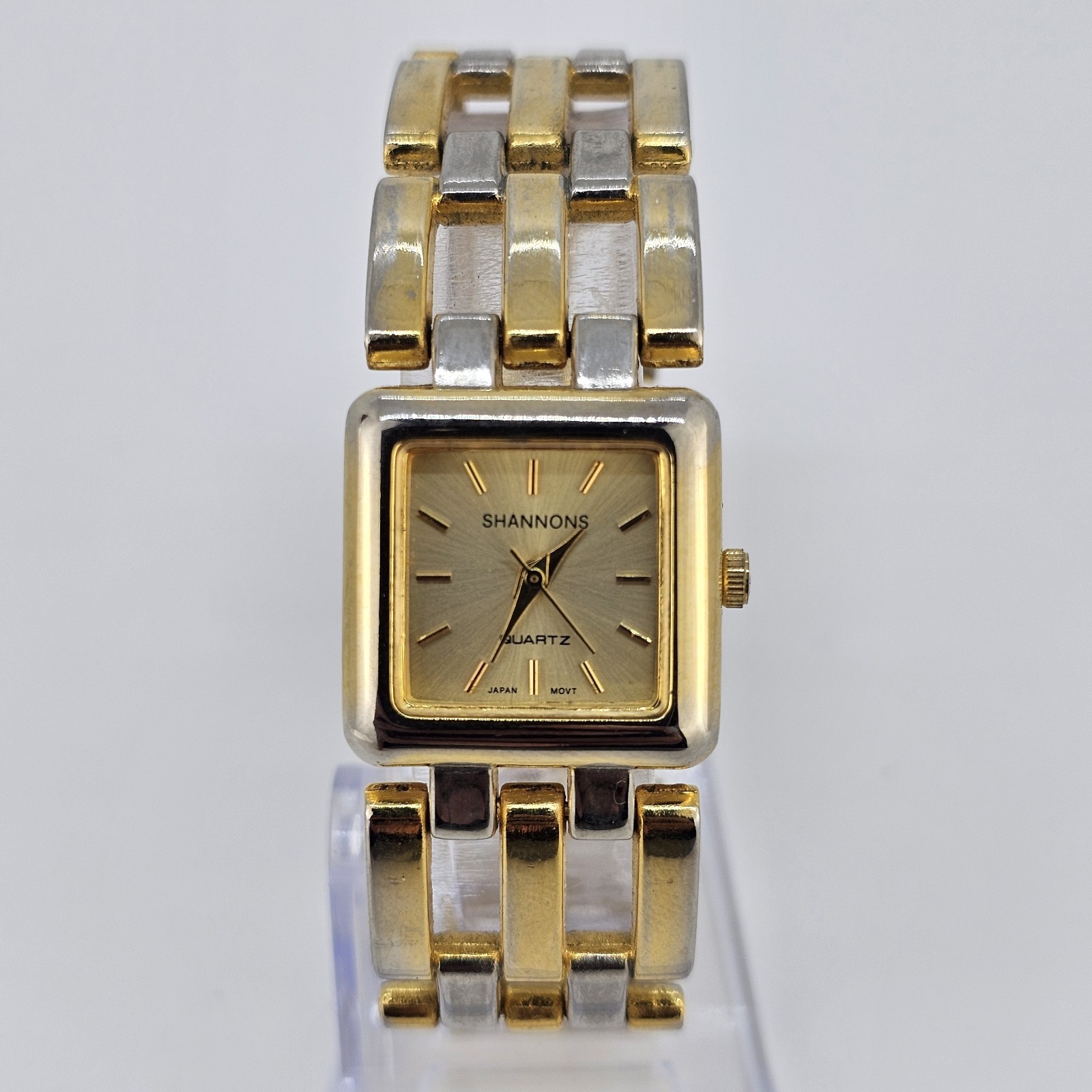 Women’s Analog Watch 22MM Gold Dial Two Tone Bands 6.5″ NEW Battery