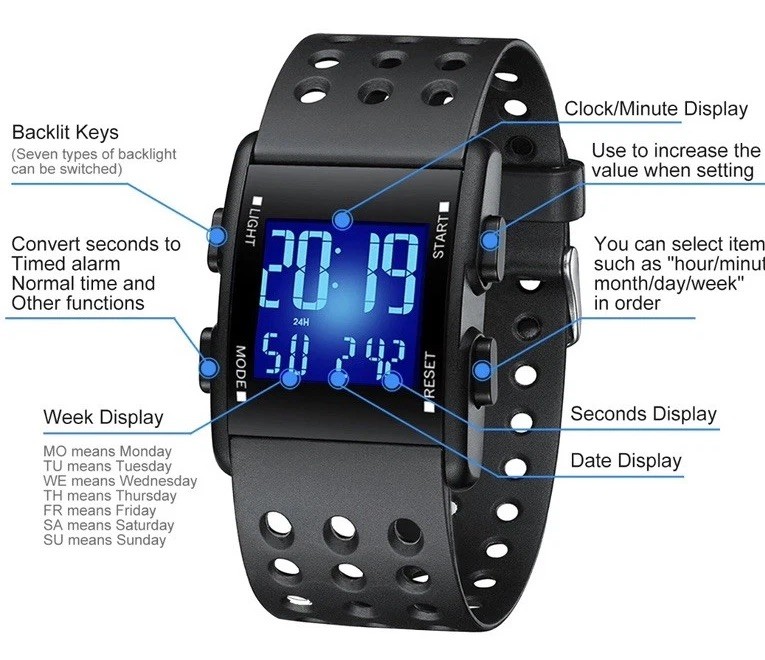 Men LED Digital Sports Watch Military Tactical Waterproof WristWatch Backlight