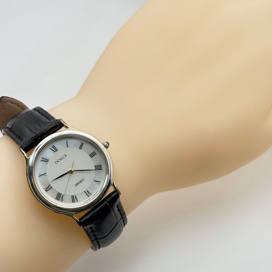 SEIKO DOLCE 5E31-6D60 Quartz Watch White Dial Leather Band From Japan