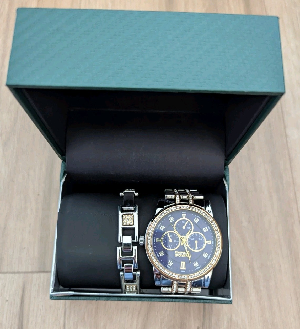 American Exchange Mens Metal Silver Watch & Bracelet Set