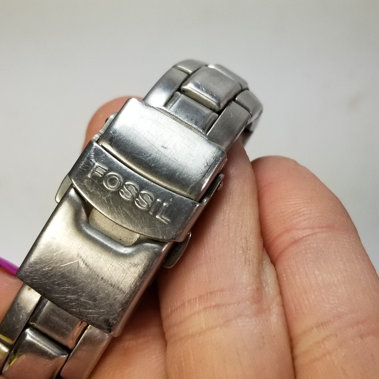 Fossil Blue Wristwatch Wrist Watch Silver Tone Chrome Modern Dress AM-3347