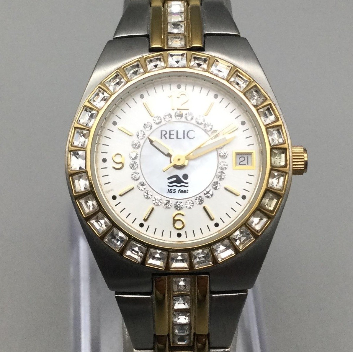 Relic Womens Watch 26mm Gold Silver Two Tone Crystals Date New Battery 6″