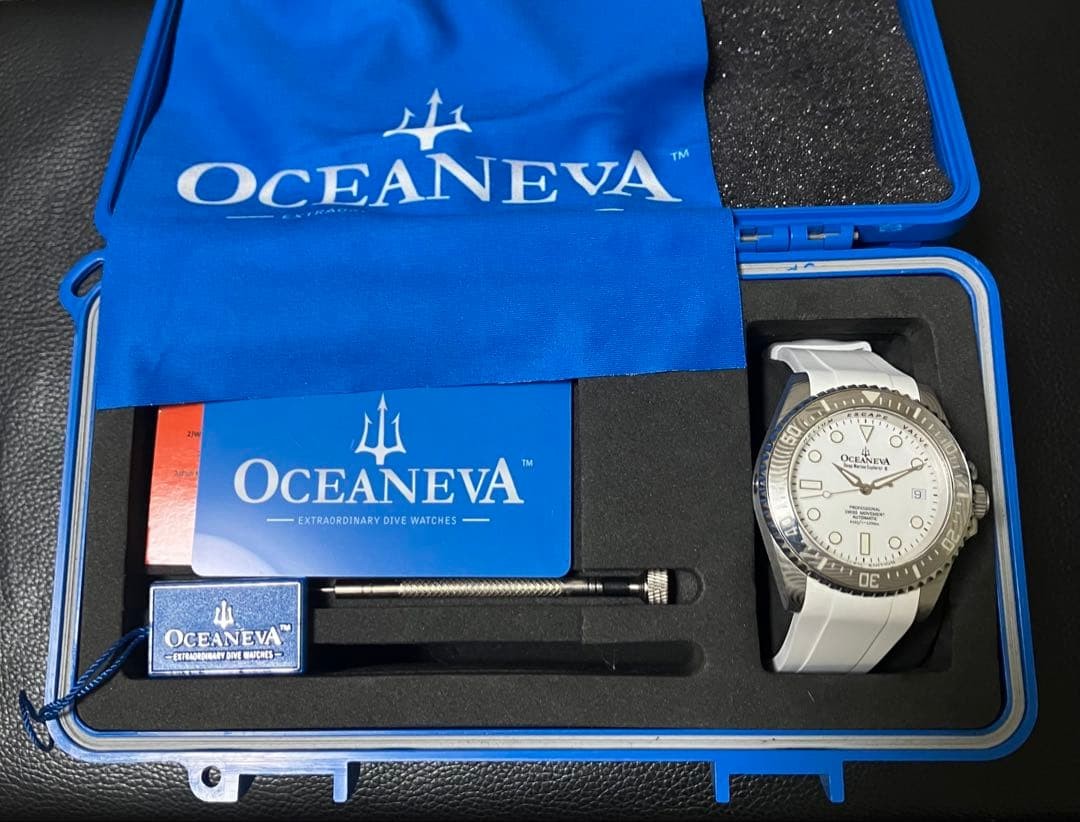 Oceaneva Deep Marine Explorer II White Damascus Steel Watch