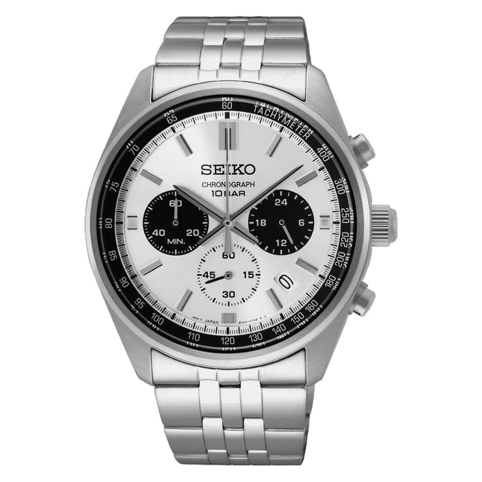 Brand New Seiko Quartz Men Chronograph Panda DualTone Black White SSB425P1 Watch