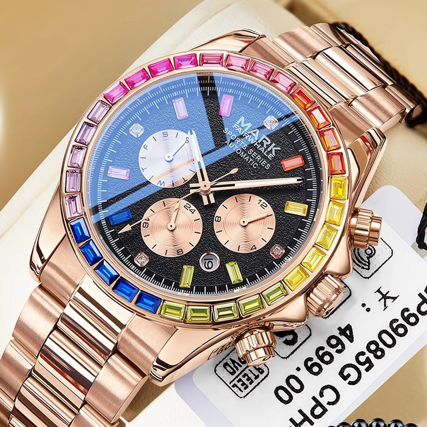 MARK FAIRWHALE Men’s Rainbow Diamond Date/Week/Month Mechanical Automatic Watch