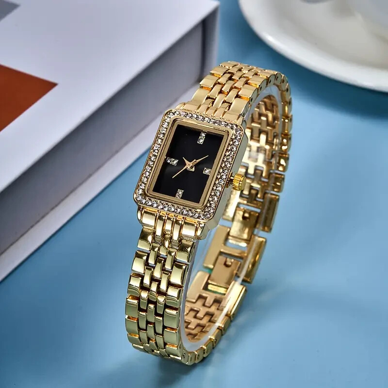 Elegant Quartz Women’s Watch – Luxury Rhinestone Bracelet Chic Rectangle