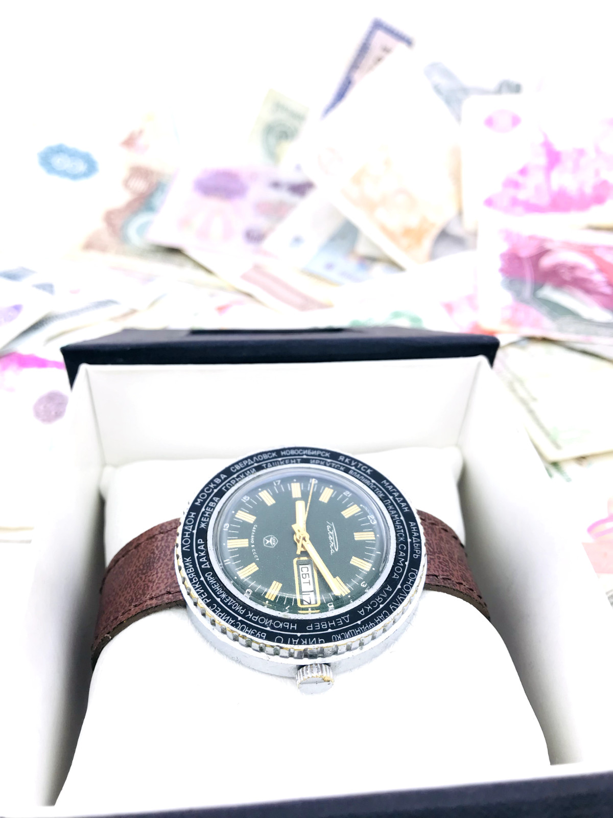 🌎 Rare Green Watch Raketa Cities World Time City 2628 Soviet USSR Service 🛠