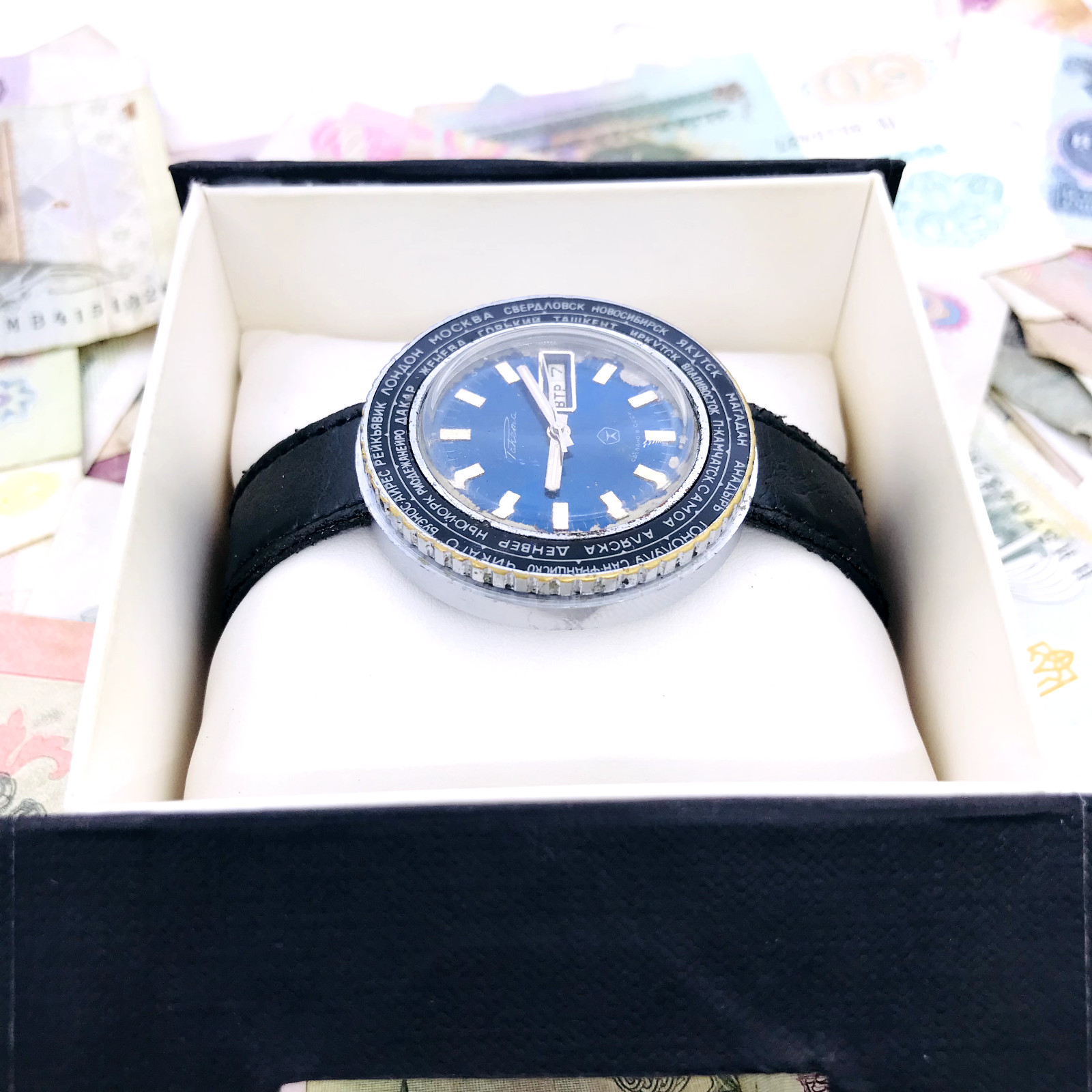 🌎 Rare Blue Mechanical Watch Raketa City Cities World Time 2628 Soviet USSR 🛠